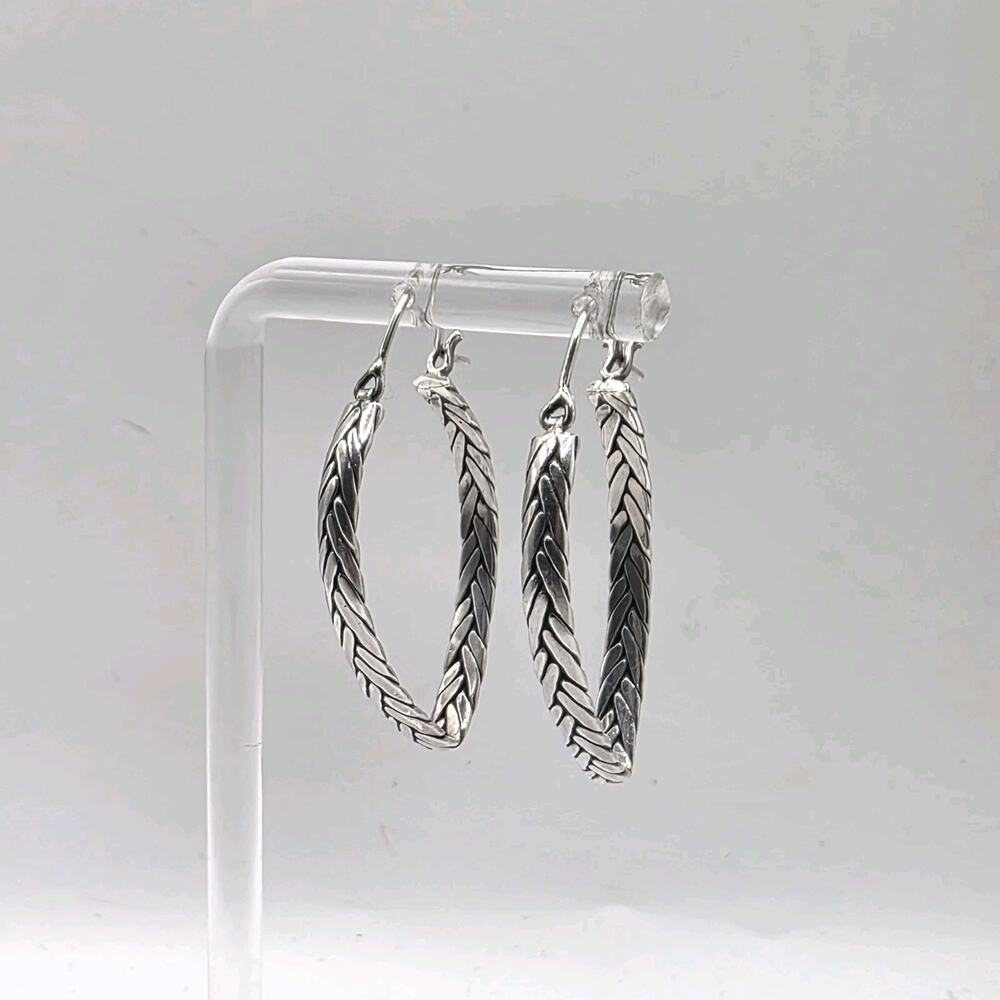 Sterling Silver 925 Braided Hoop Earrings Latch Back